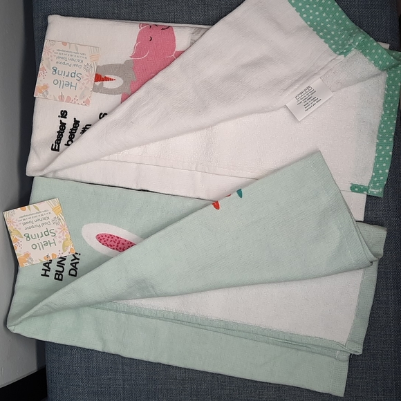 Easter Bunny Spring Farm Animals Dual Purpose Kitchen Dish Towels Fun Set - Picture 2 of 11